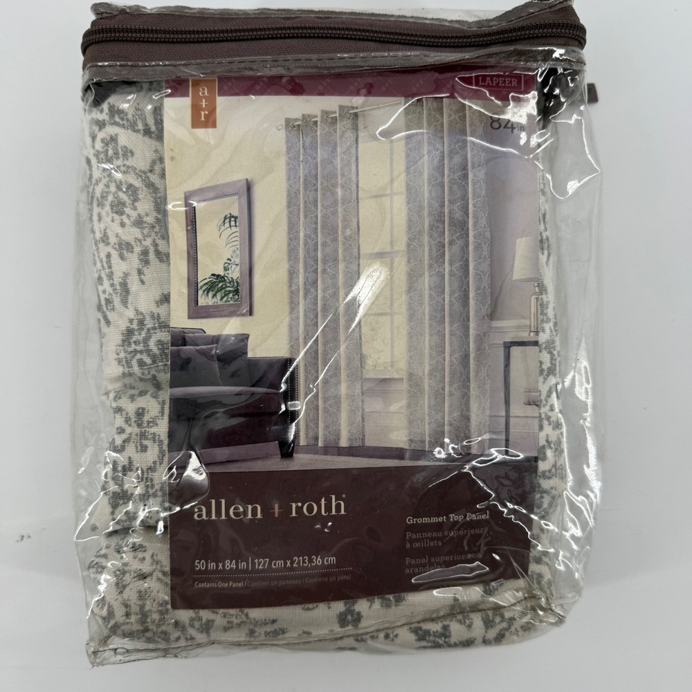 Allen + Roth Lapeer Graphite Damask Grommet Curtain Panel 50x84 100% Cotton NEW